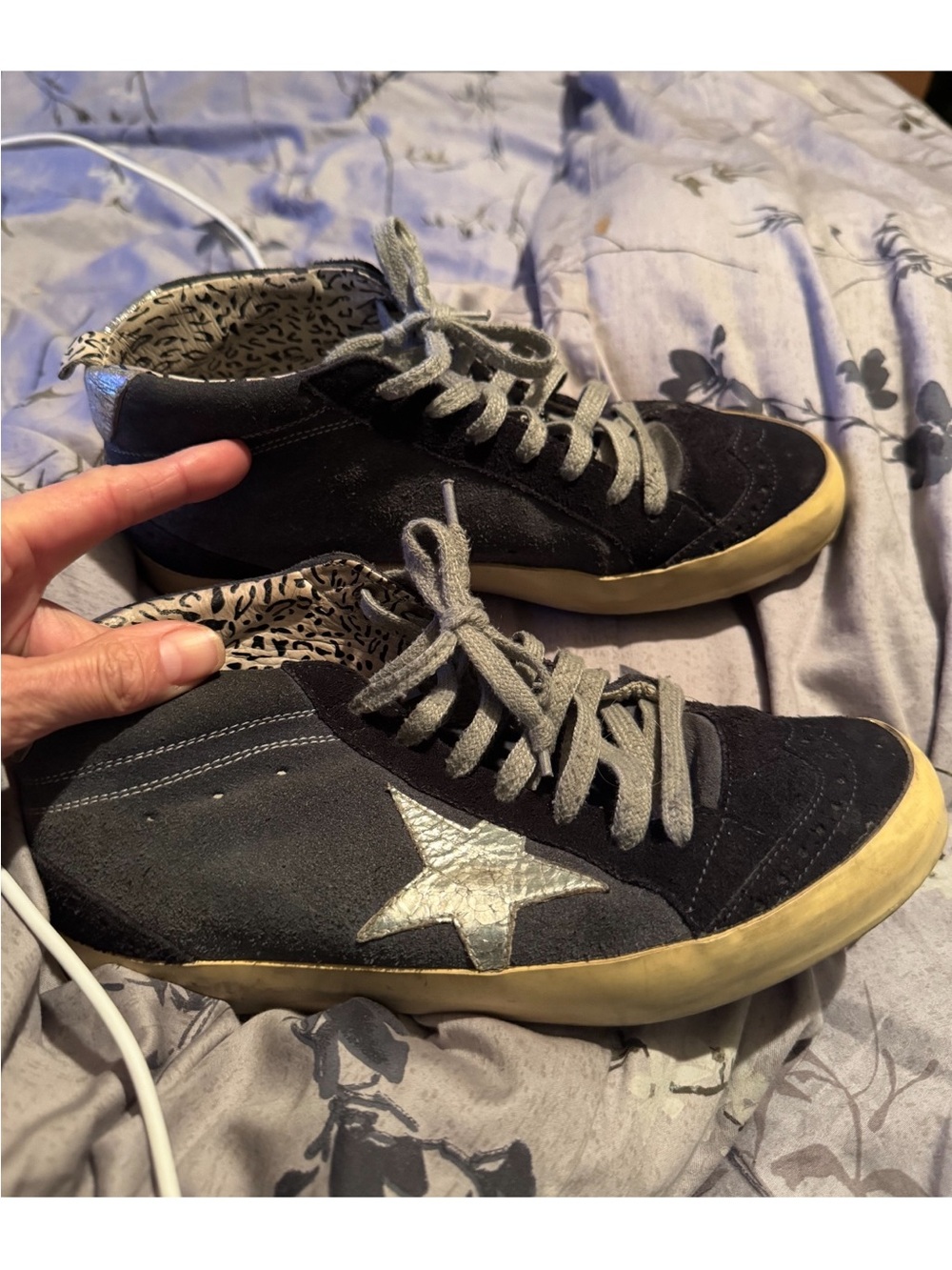 Golden Goose Black Suede Midi Sneakers with Silver Star